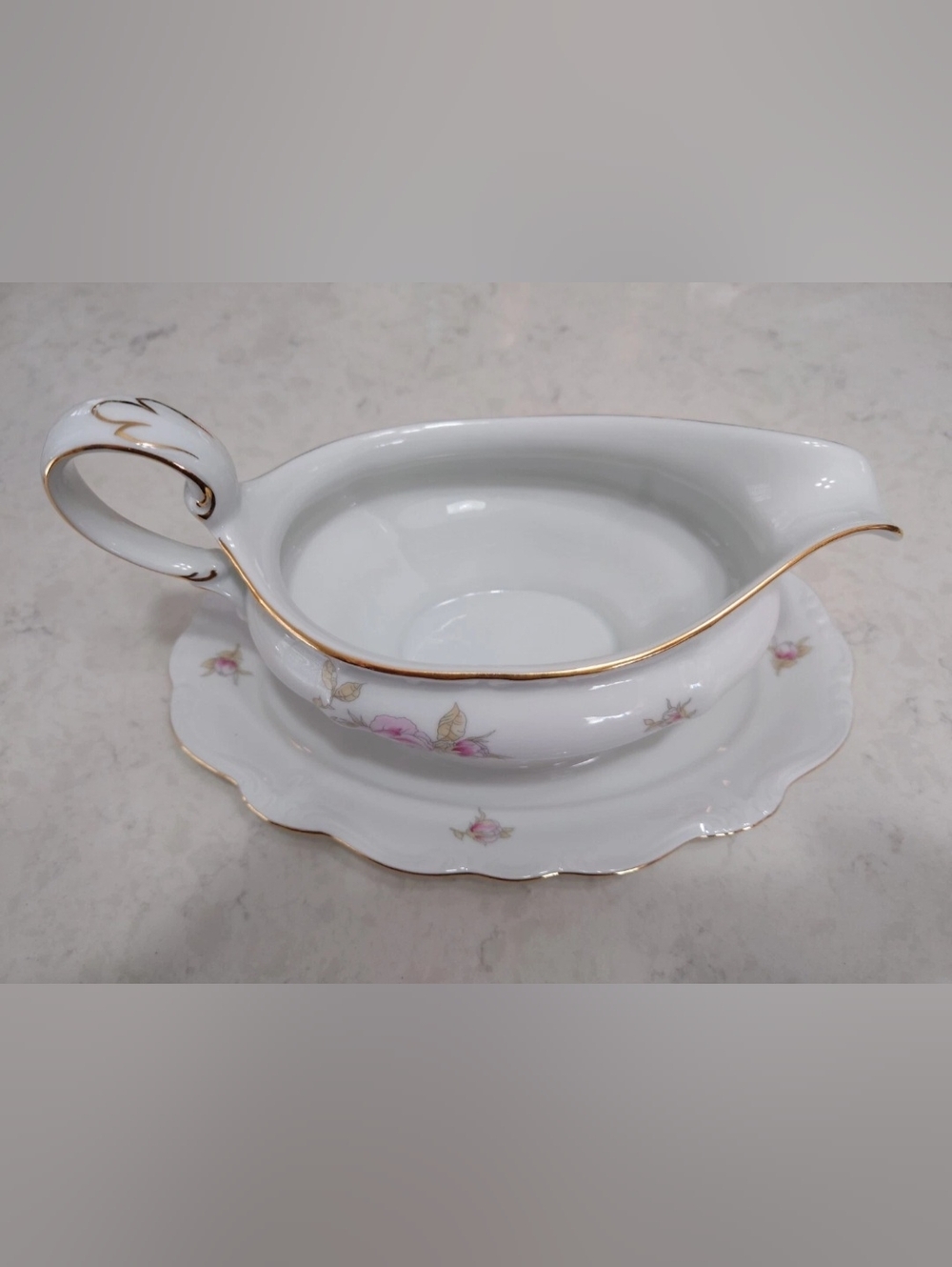Vintage Johann Haviland Porcelain Gravy Boat With Attached Underplate